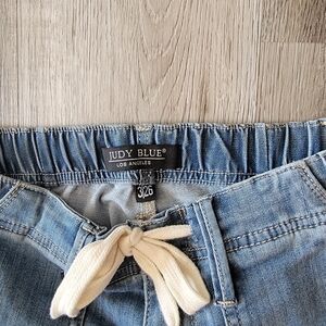 Judy Blue Light Wash Drawstring Jeggings - Light Blue & Cream Tie